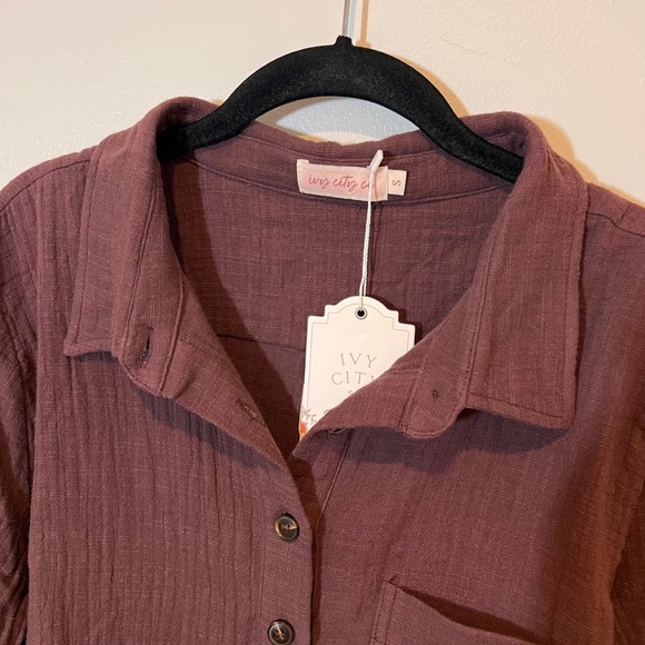Ivy City Co. NWT 100% Cotton Crinkle Button Down Emerson Blouse Casual Sz Small - Picture 4 of 16